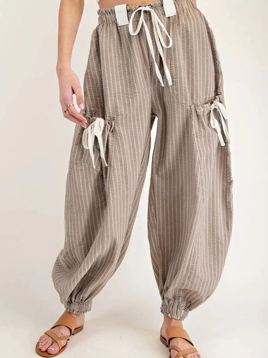 Stripe Drawstring Cargo Jogger Pants with Pockets
