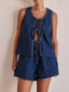 Tie Front Vest and Shorts Denim Set