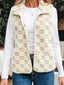 Sherpa Checkerboard Snap Button Vest Coat with Pocket