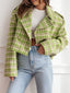 Plaid Lapel Collar Cropped Outerwear