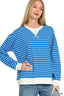 Zenana Contrast Striped Round Neck Sweatshirt