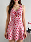 Polka Dot Halter Neck Twisted Front Mini Dress