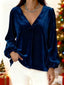 Full Size Velvet V-Neck Long Sleeve Blouse Plus Size