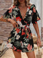 Printed Surplice Half Sleeve Tie Waist Romper