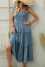 Smocked Tiered Midi Dress with Tie Straps