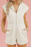 Textured Zip Front Romper with Pockets