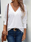 Eyelet V-Neck Long Sleeve Blouse