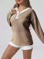 Striped Button Detail Long Sleeve Top