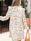 Floral Print Tie Neck Frilled Detail Long Sleeve Mini Dress