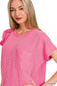 Zenana Raised Rib Front Pocket Boxy Top