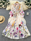 Floral Print Lantern Sleeve Midi Dress