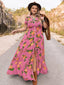 Plus Size Floral V-Neck Short Sleeve Maxi Dress