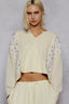 POL Mix Thermal Floral Pattern Quilted Knit Cropped Top with Raw Edge Detail