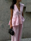 One Button Peplum Top and Pants Set