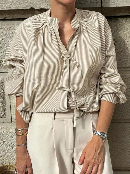Striped Tie-Front Long Sleeve Shirt