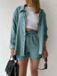 Textured Button Up Shirt and Shorts Set