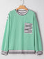 Twisted Ribbed Contrast Round Neck Striped Patchwork Long Sleeve Top