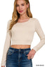Zenana Double Layered Long Sleeve Cropped Round Neck T-Shirt