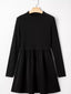 Frilled Neck Ribbed Knit Patchwork Long Sleeve Mini Dress