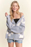ADORA Full Size Puff Checker Sweater Cardigan Plus Size
