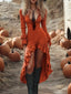 Ruffled High-Low Long Sleeve Dress