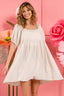 BiBi Washed Linen Tiered Midi Dress with Puff Sleeves
