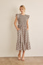 In February Floral Smocked Ruffled Midi Dress