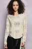 POL Round Neck Long Sleeve Exposed Seam Top with Lace Detail
