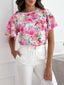 Floral Print Ruffle Sleeve Blouse