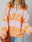 Stripe Color Block Half Zip Oversize Sweater