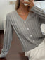 Ribbed Button-Up V-Neck Cardigan
