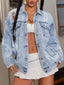 Distressed Wash Button Up Denim Jacket