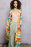 POL Scalloped Edge Open Front Crochet Cardigan with Colorful Stripe Pattern