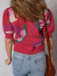 Floral Abstract Print Short Puff Sleeve Sweater