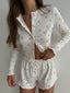 Floral Print Ribbed Knit Top and Shorts Lounge Set
