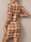 Long Sleeve Plaid Bodycon Mini Dress