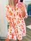 Printed Notched Long Sleeve Dress