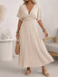 Pleated V-Neck Midi Dress