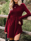 Frilled Neck Ribbed Knit Patchwork Long Sleeve Mini Dress