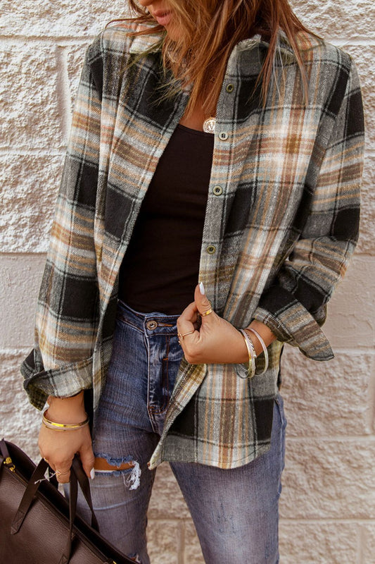 Plaid Collared Neck Button Up Long Sleeve Shirt