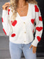 Valentine's Day Heart Pattern Button-Up Knit Cardigan