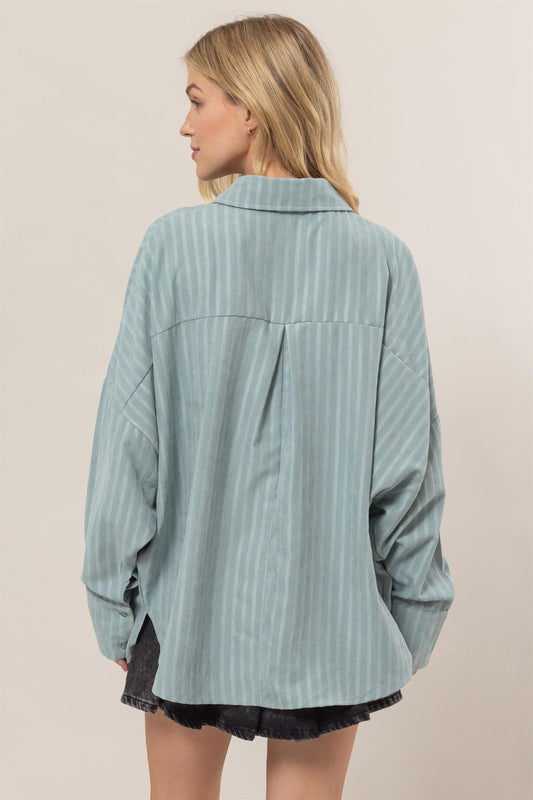 HYFVE Stripe Button Down Long Sleeve Oversized Shirt