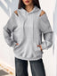 Drawstring Zip Detail Cold Shoulder Hoodie