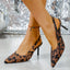 Leopard Point Toe Slingback Pumps