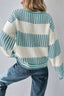 Two Tone Striped Patchwork Drop Shoulder Loose Sweater