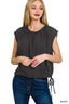 Zenana Woven Drawstring Tie Side Sleeveless Top
