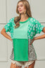 BiBi Leopard and Stripe Color Block Top With Exposed Seam