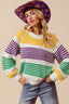 SO ME Mardi Gras Color Striped Raglan Sweater Top