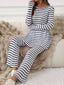 Slit Striped Long Sleeve Top and Pants Set