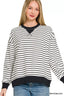 Zenana Contrast Striped Round Neck Sweatshirt